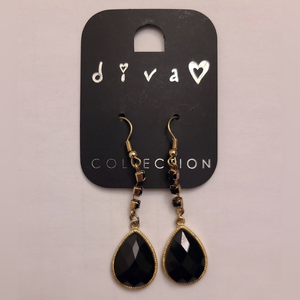 BNWT - Gold & Black Dangling Teardrop Women's Earrings